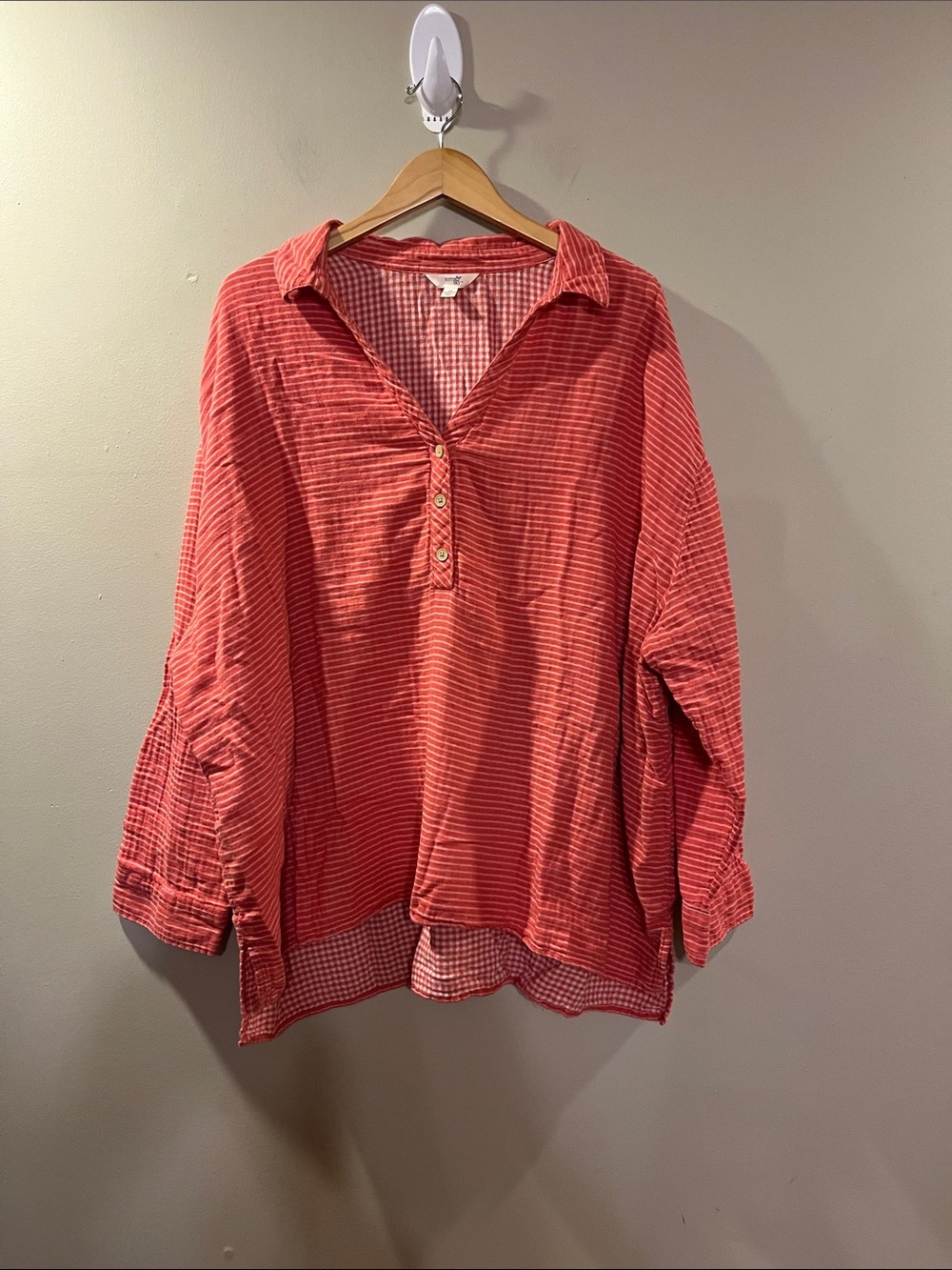 Terra & Sky Coral Striped Button-Placket Tunic